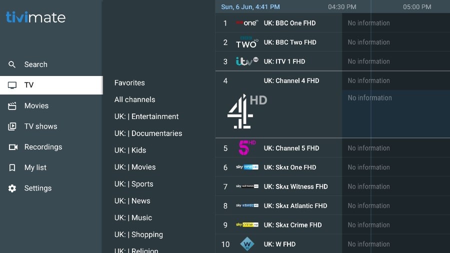 tivimate iptv player home screen