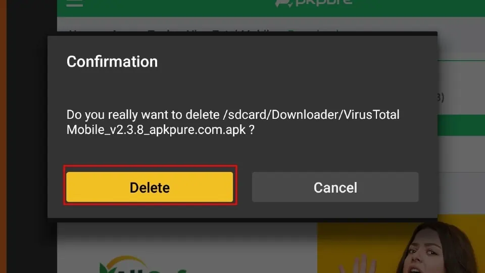Virustotal Delete confirmation
