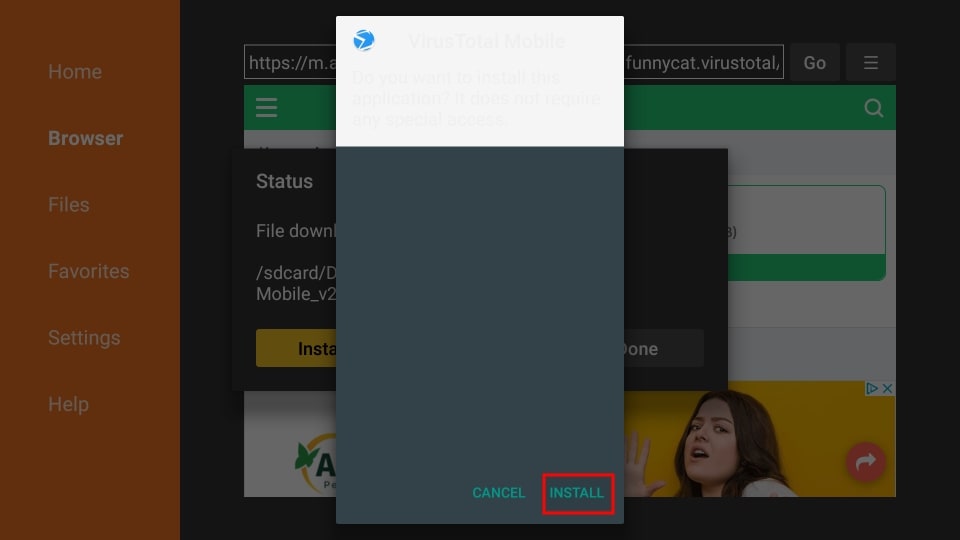 how to install Virustotal on amazon firestick
