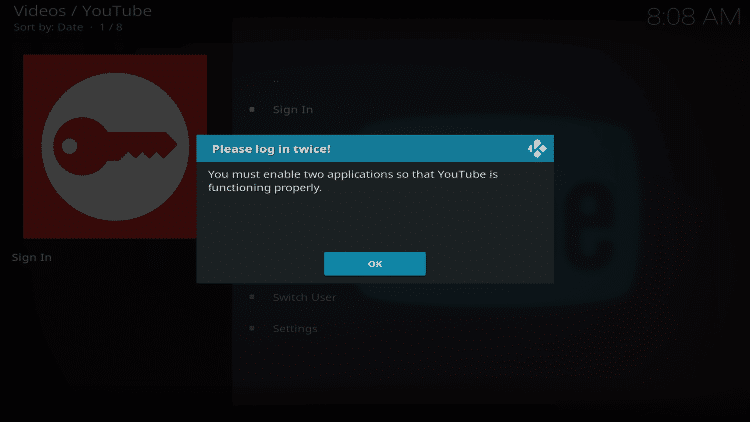 YouTube login on kodi