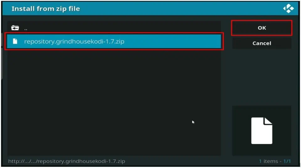 click on grindhouse kodi zip file