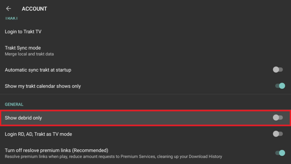 disable show debrid only