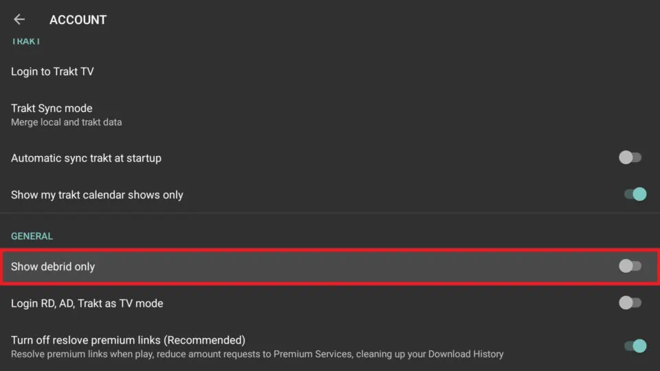 disable show debrid only