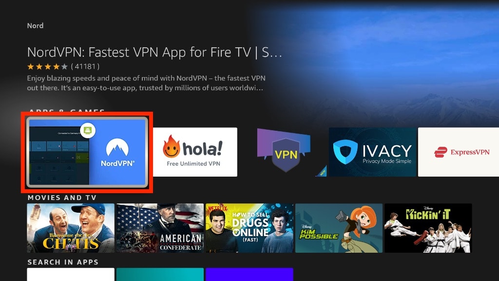 select nord vpn from amazon app store