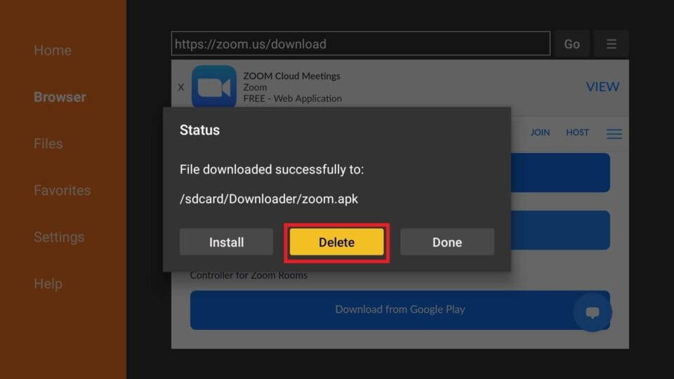 delete zoom apk file