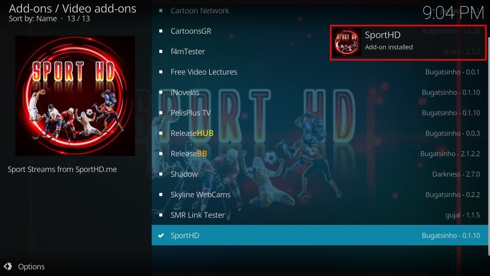 how to install sport hd kodi addon