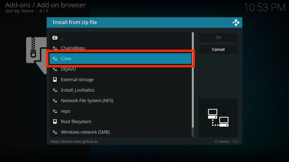 select crew from zip file