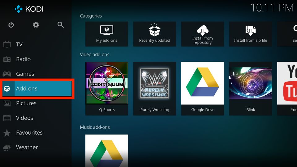 addons menu