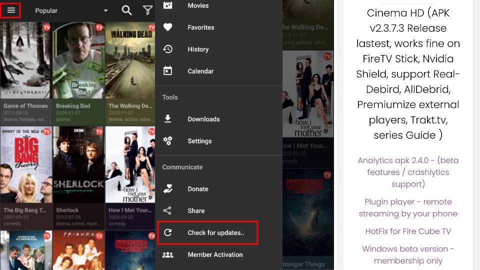 how to update Cinema APK on firestick