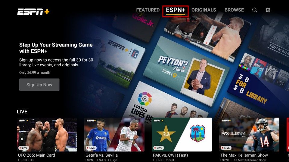 select ESPN+ Tab