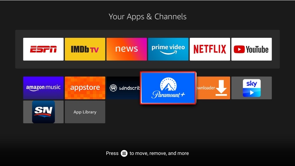 select Paramount plus app on FireStick