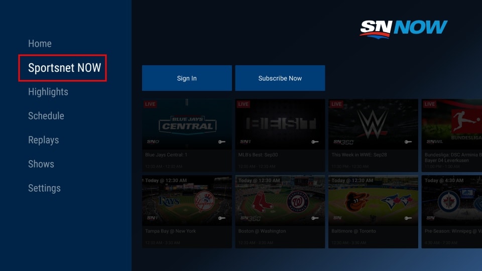 choose Sportsnet now option 