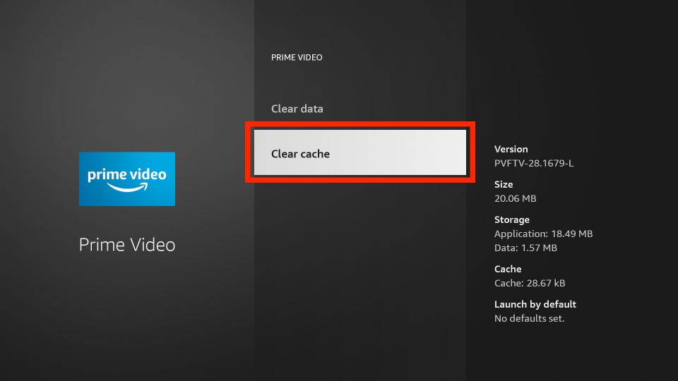clear cache of prime video