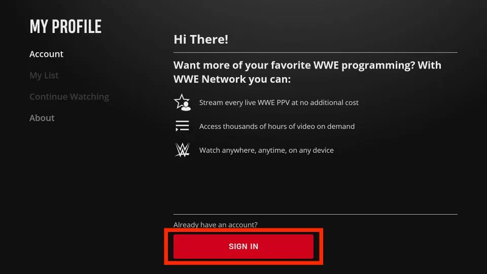 login to wwe app