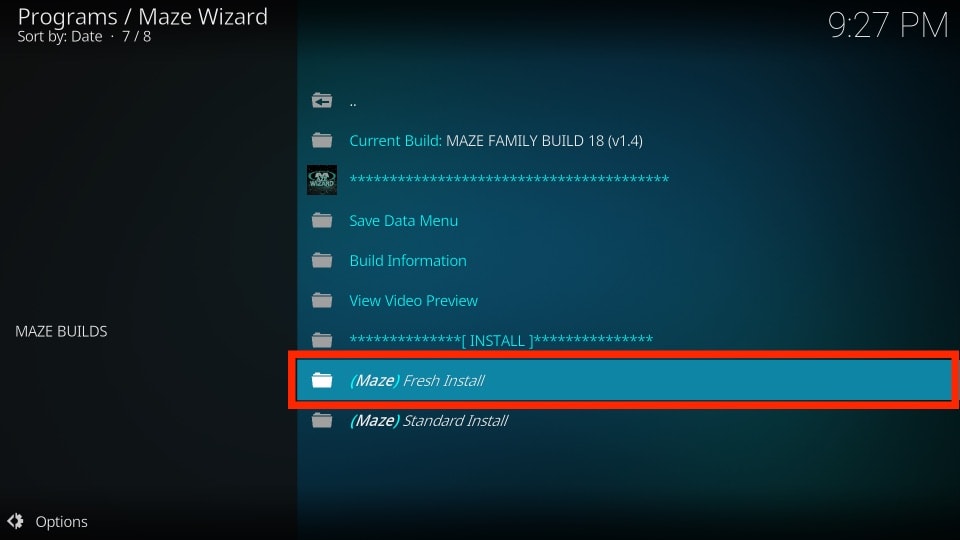How to install the maze builds on kodi