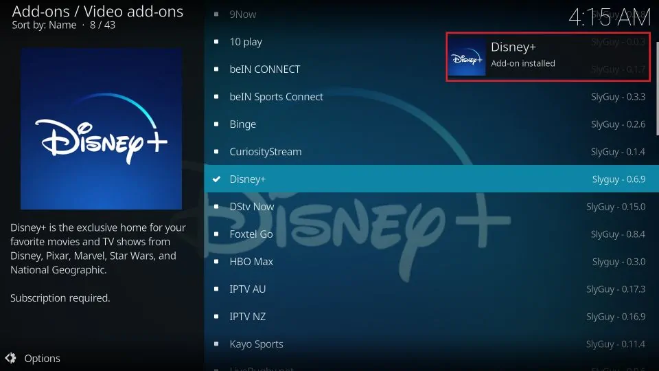 disney+ kodi addon installed