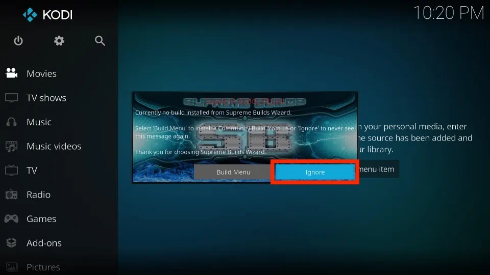 build menu on kodi