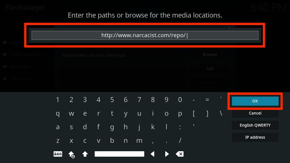 enter the paths in the input box 