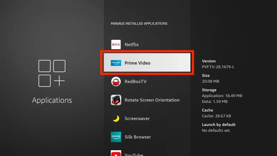 open prime video from manage installed applications