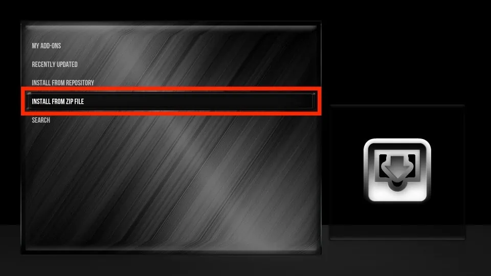 install from zip file inside kodi build