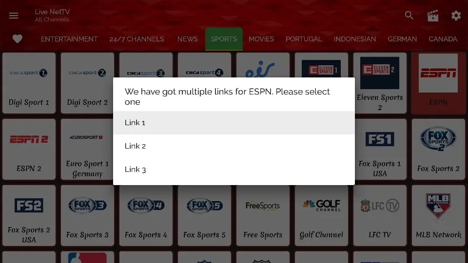 multiple links for espn