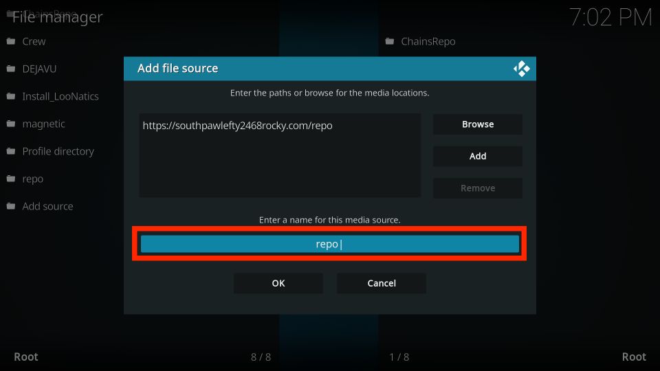 click on repo media source name