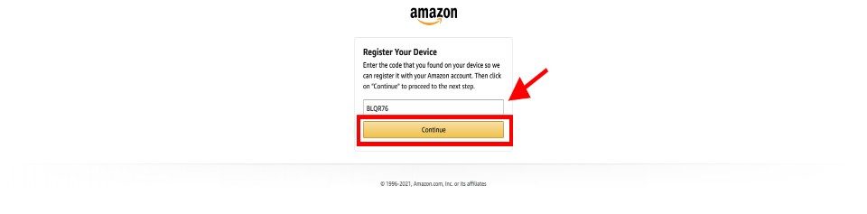 where do i enter amazon fire stick activation code