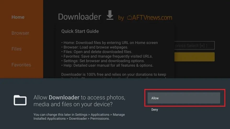 allow downloader to access files and folders