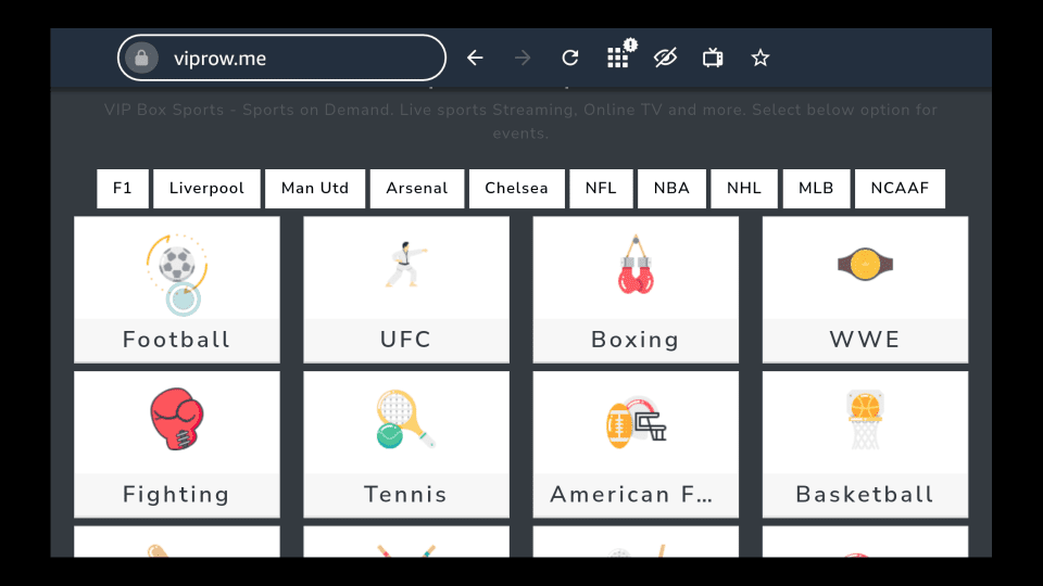 vip row sports home screen