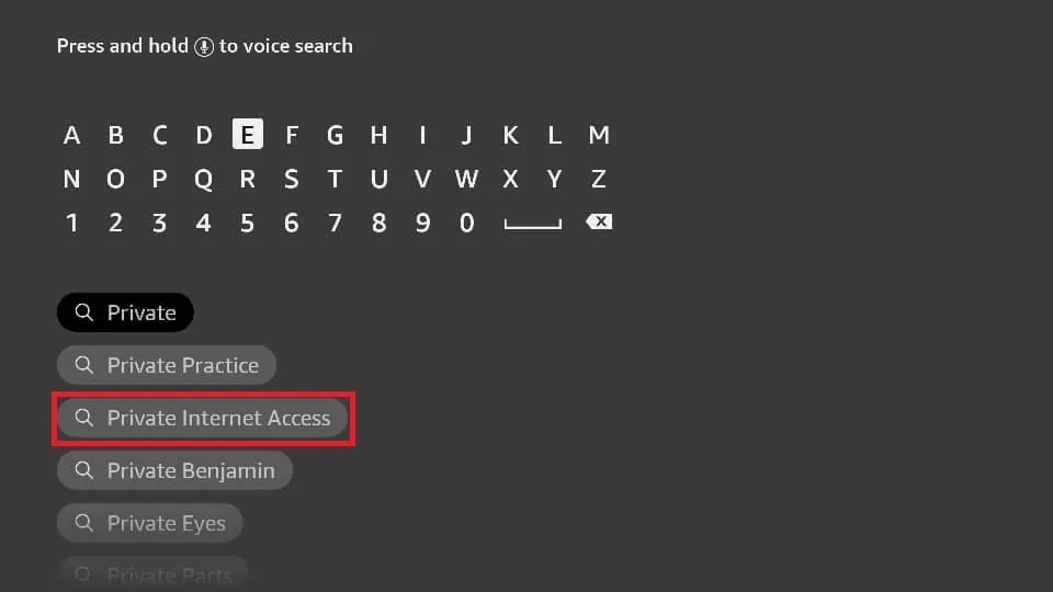 search Private Internet Access on fire tv stick