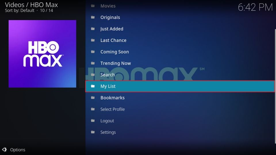 hbo max my list