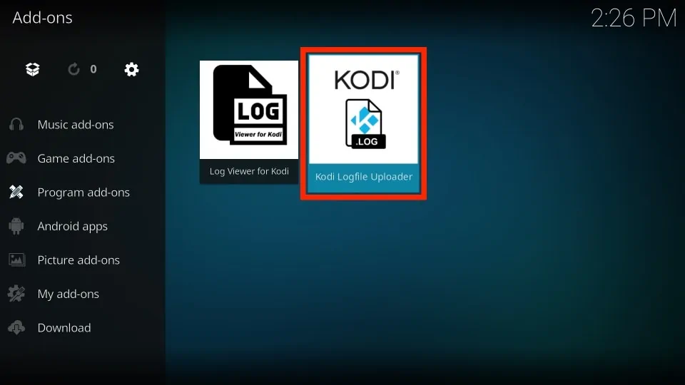 how to check kodi log