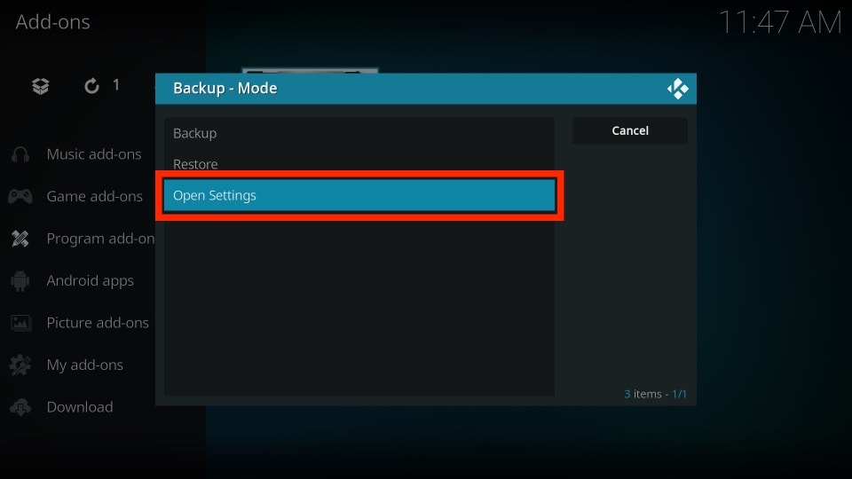 reset Kodi to default