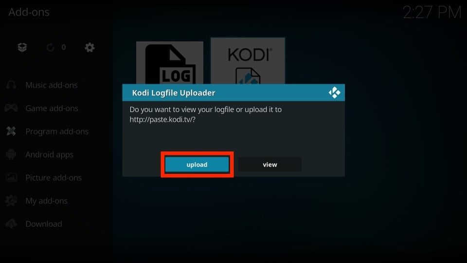 kodi error log uploader