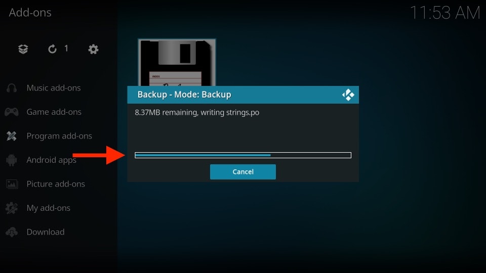 backup kodi with backup addon