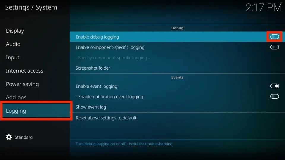 kodi error log file location