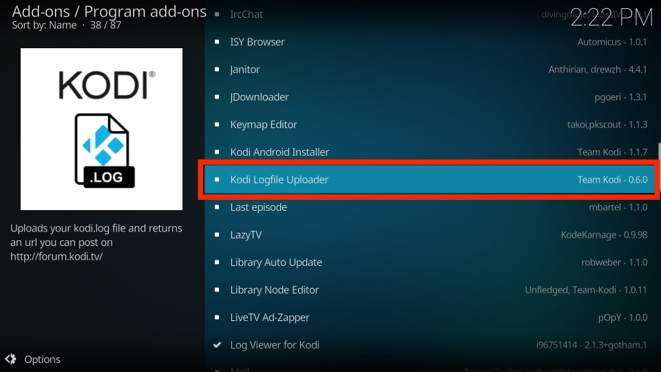 kodi logfile uploader