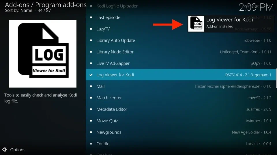 Kodi log location