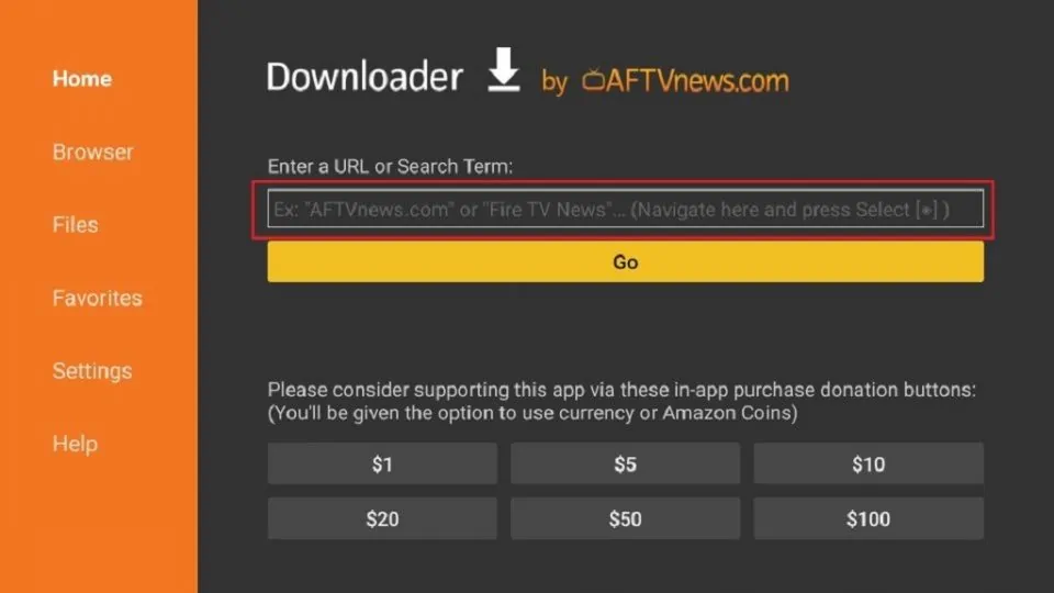 select downloader url box