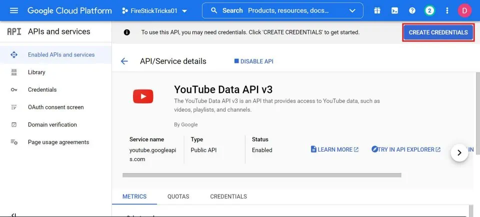 create youtube api key