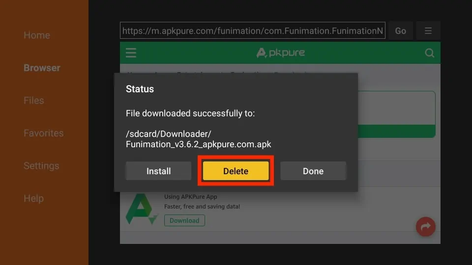 delete funimation apk