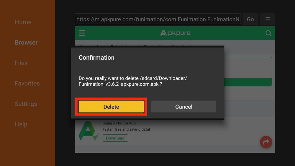 delete funimation apk