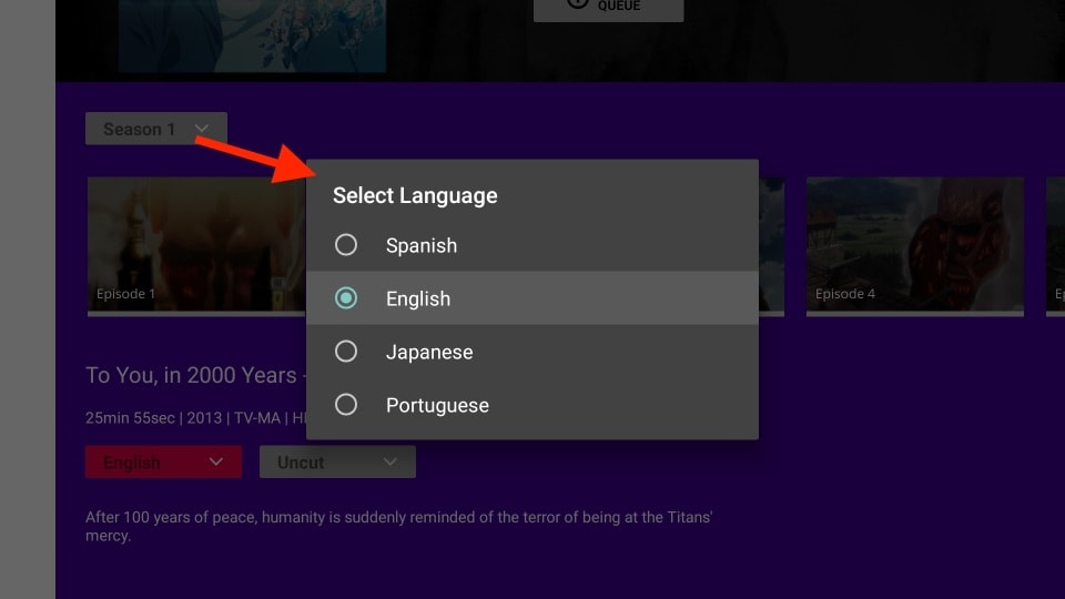 select language funimation