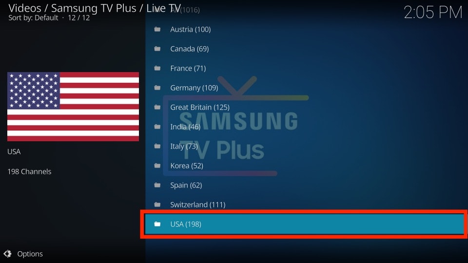 Samsung TV Plus Region Sections