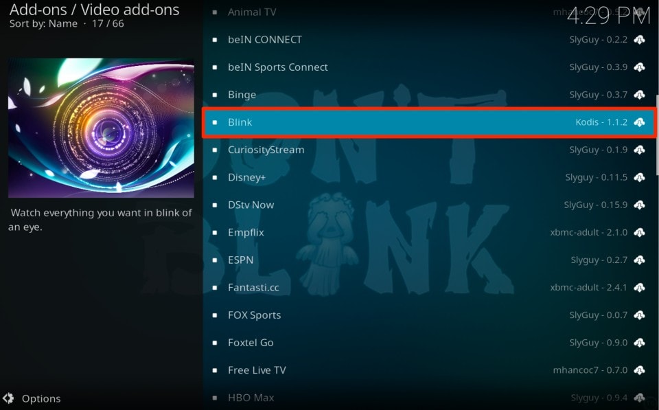 select blink from the list of addons