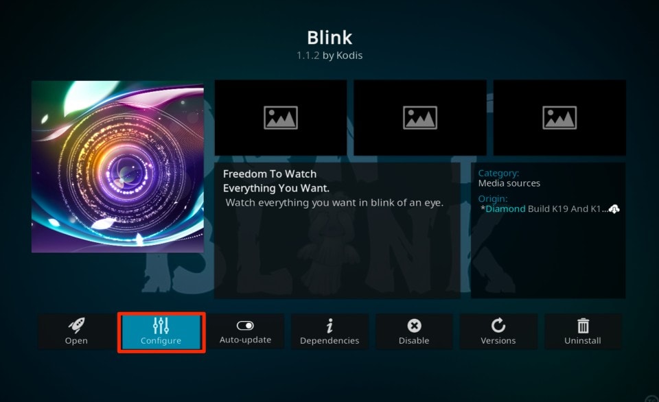 configure blink kodi addon