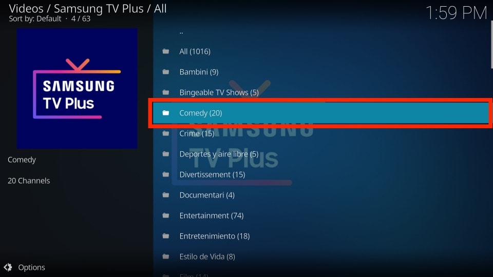 samsung tv plus addon on kodi