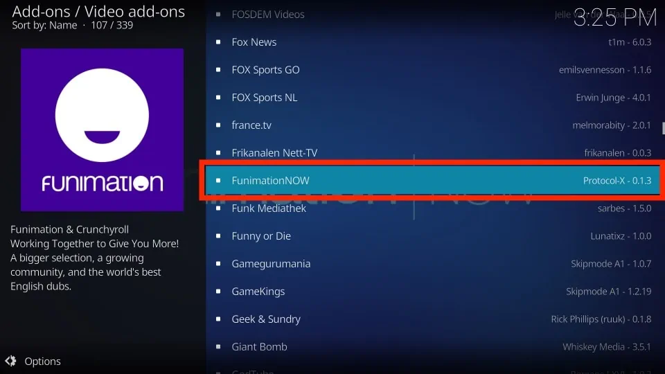 funimationnow kodi addon