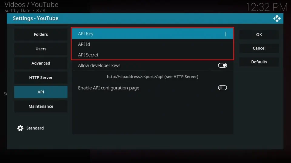 youtube addon api credentials