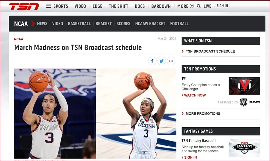 watch march madness on TSN canada